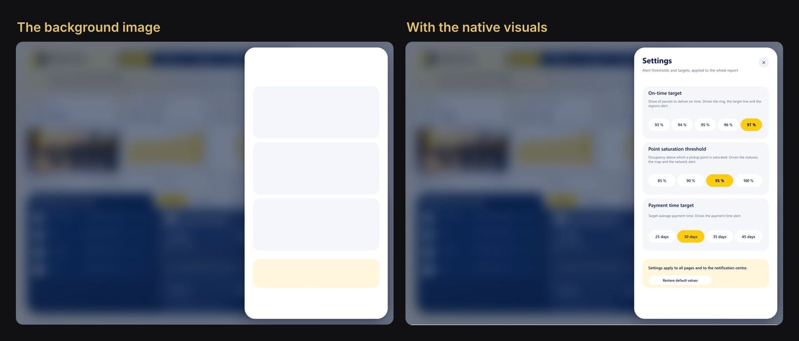 On the left, the background image alone. On the right, the same page with its native visuals.